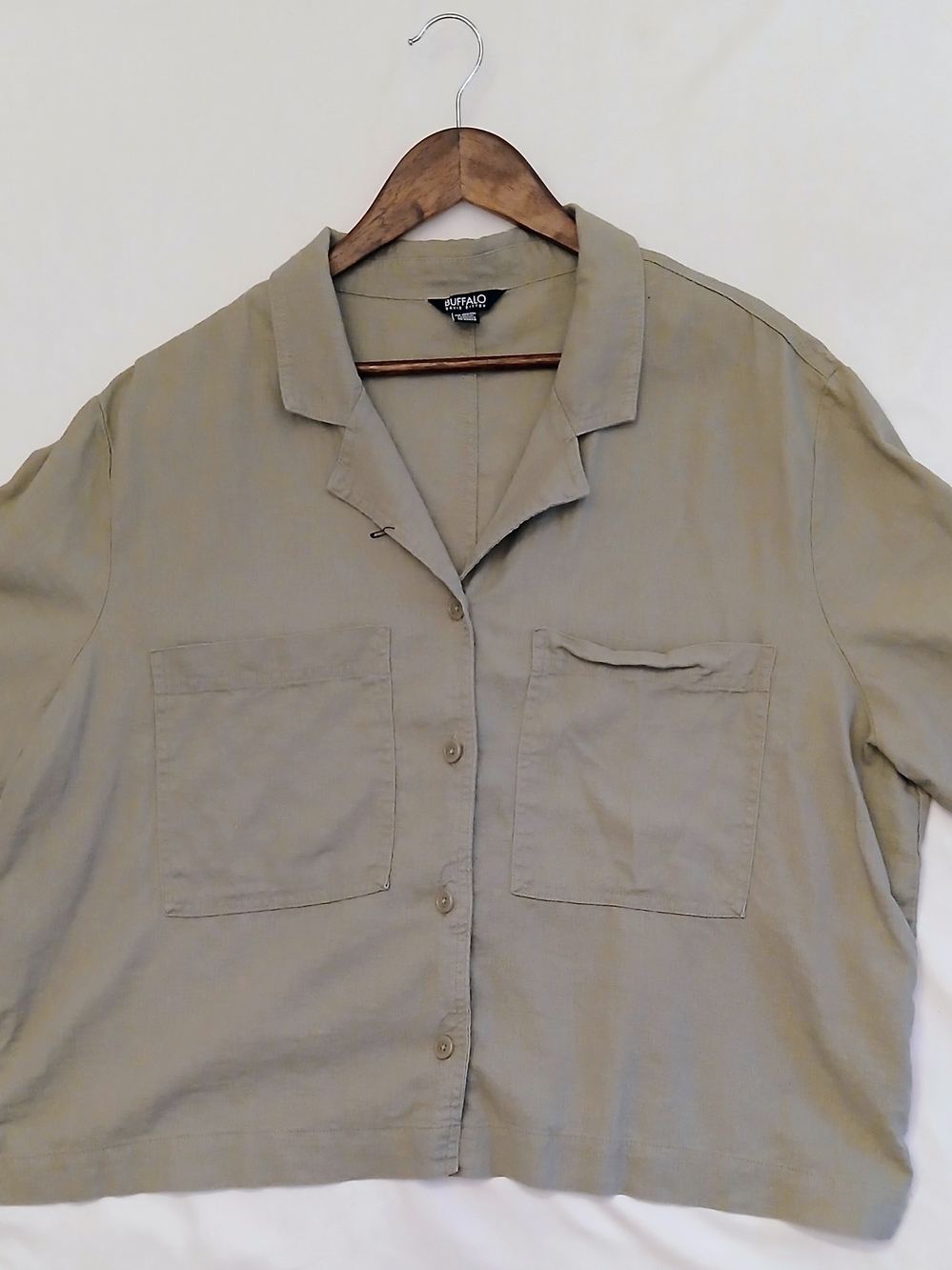 Buffalo David Bitton Linen Blend Camp Collar Utility Shirt Olive Khaki XXL NWOT